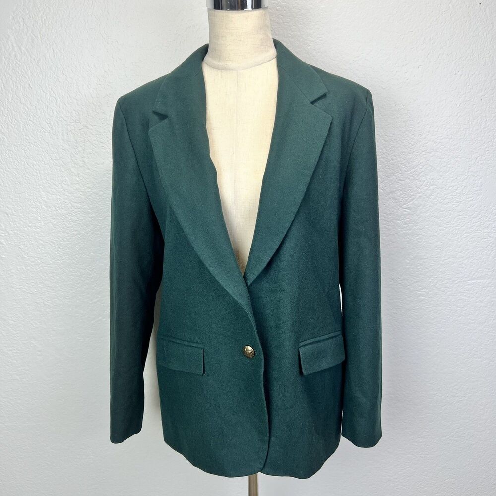 Pendleton Womens Dark Green 100% Virgin Wool Blazer Jacket Size 14 Made in USA